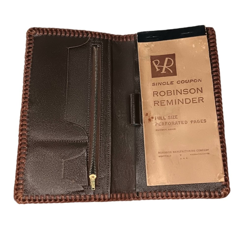 SOLD - Handtooled Leather Wallet Notepad Holder With Robinson Reminder Insert - Picture 3 of 7
